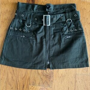 Carmar Olive Green Grommet Belt Zip-Front Mini Skirt